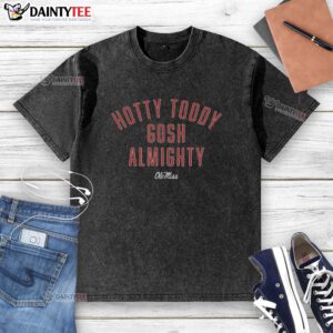 Vintage washed Ole Miss t-shirt featuring 'Good Hotty Toddy Gosh Almighty' design, perfect for fans and collectors.