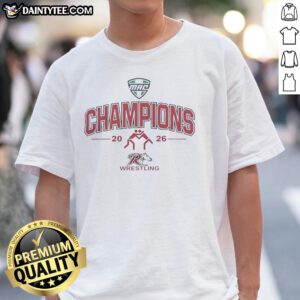 Good Rider Broncs Mac Wrestling Champions 2026 T-Shirt featuring bold graphics and vibrant colors celebrating the championship.