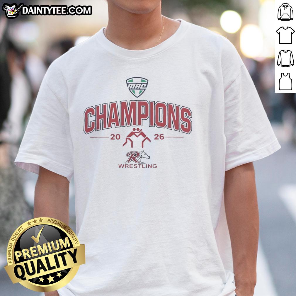 Good Rider Broncs Mac Wrestling Champions 2026 T-Shirt featuring bold graphics and vibrant colors celebrating the championship.