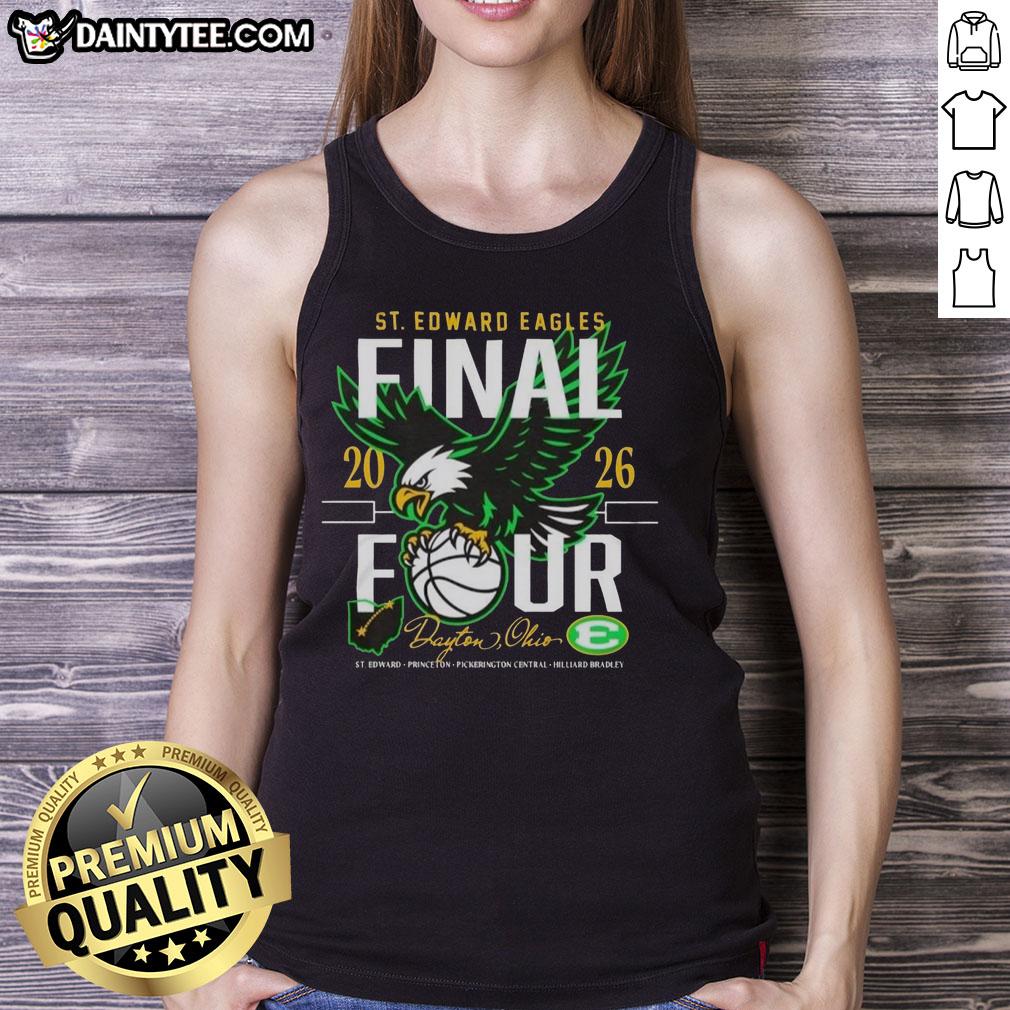 Alt Text: Hot 2026 St. Edward Basketball Final 4 Pickerington Central tank top featuring team colors and logo.