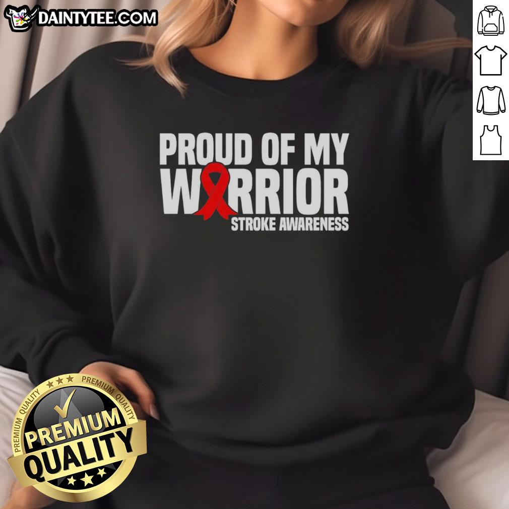Hot Proud of My Warrior Red Ribbon Stroke Awareness Sweatshirt showcasing vibrant design for stroke awareness support.