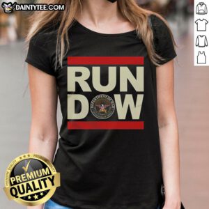 Alt Text: Hot Run Dow United States Department of War Ladies Tee featuring vintage military design and stylish fit.