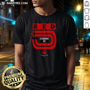 Alt Text: Hot Star Wars Red Five Standing By X-Wing Rebels T-Shirt featuring iconic rebel pilot design and vibrant colors.