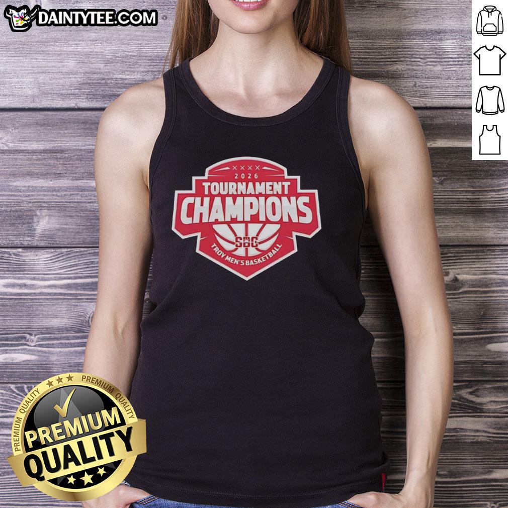 Hot Troy Trojans 26 Sun Belt Conference Men's Basketball Tournament Champions tank top showcasing team pride.