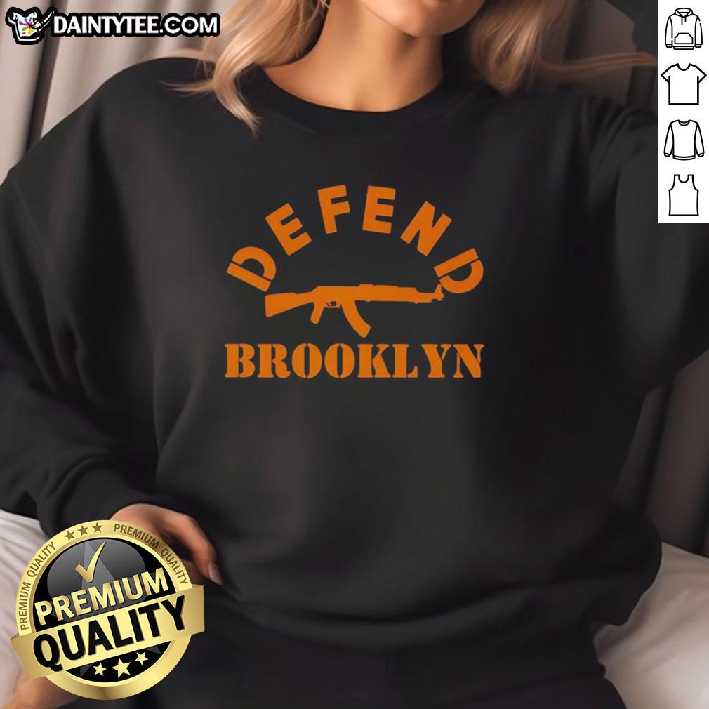 Nice Defend Brooklyn curved sweatshirt in navy blue with stylish design, perfect for casual wear and showcasing Brooklyn pride.