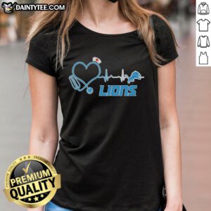 Alt Text: Nice Detroit Lions Nurse Lover Heartbeat Baseball Ladies Tee featuring a stylish design for football and nursing fans.