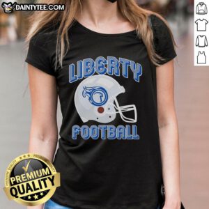 Alt Text: Nice Liberty Flames football helmet graphic on a stylish ladies tee, perfect for fans and casual wear.