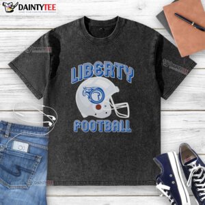 Nice Liberty Flames football helmet washed t-shirt featuring vibrant team colors and logo for fans and athletes.