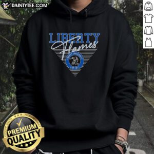 Alt Text: Retro hoodie featuring the Nice Liberty Flames logo established in 1971, showcasing vibrant colors and vintage design.
