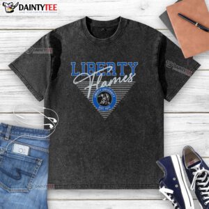 Retro washed t-shirt featuring the Nice Liberty Flames logo, Est. 1971, perfect for fans and vintage apparel lovers.