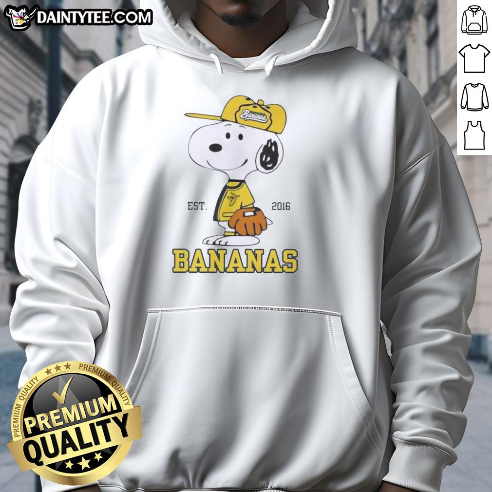 Nice Peanuts Snoopy X Savannah Bananas Est 2016 hoodie featuring vibrant graphics and a cozy design for fans.