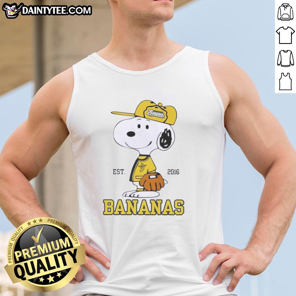Nice Peanuts Snoopy X Savannah Bananas Est 2016 tank top featuring vibrant graphics and a comfortable fit for fans.