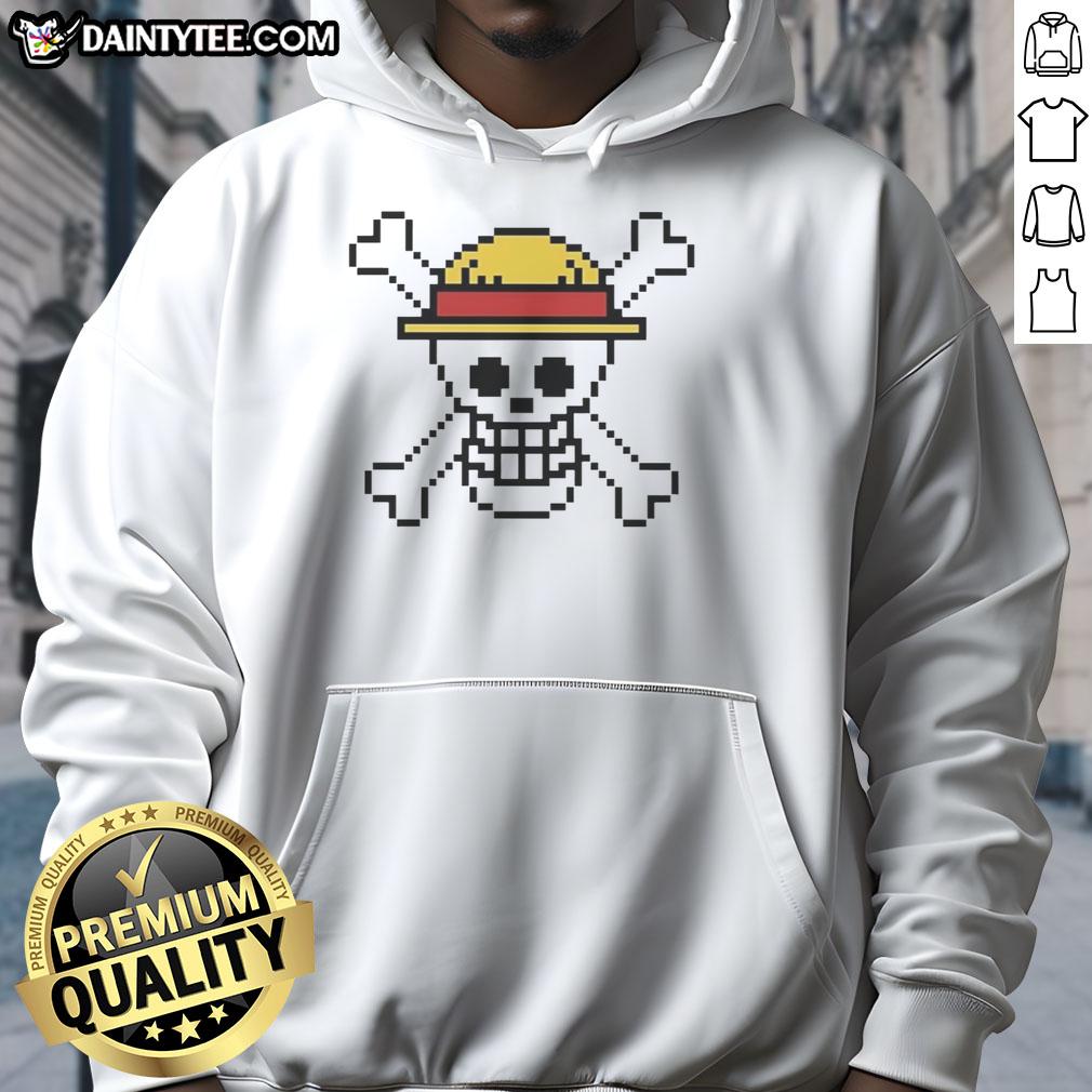Jolly Roger One Piece hoodie featuring vibrant pixel art design, perfect for anime fans and stylish casual wear.