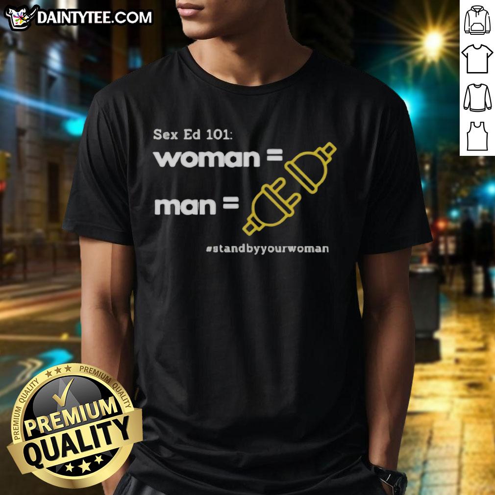 Nice Sex Ed 101 T-Shirt featuring a woman and man, promoting sexual education and awareness in a stylish design.