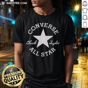 Alt Text: Official Converse All Star Chuck Taylor Glitter T-Shirt featuring a stylish glitter graphic on a casual tee.