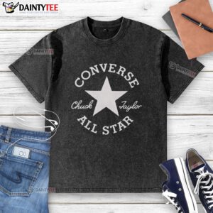 Alt Text: Official Converse All Star Chuck Taylor Glitter Washed T-Shirt featuring a stylish glitter design and classic fit.