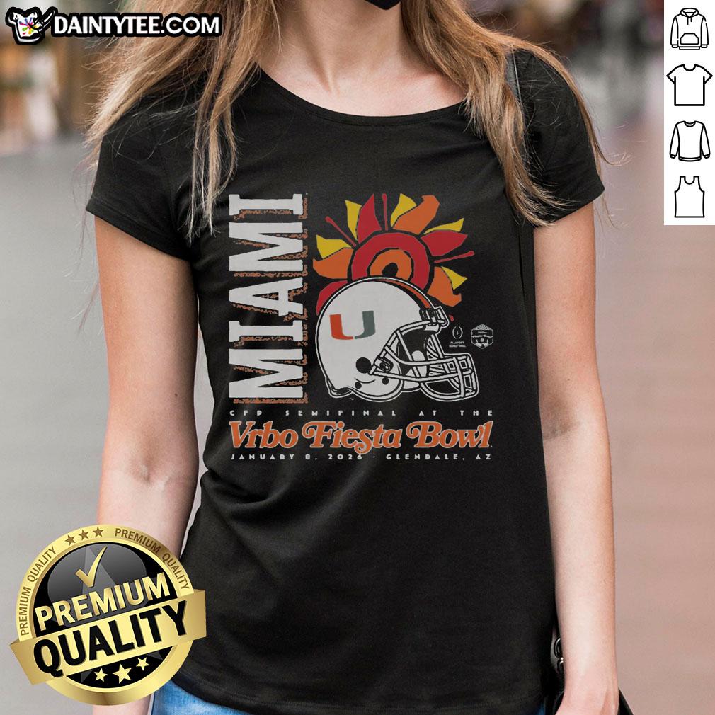 Original Miami 2026 Fiesta Bowl ladies tee featuring bold graphics and a stylish fit for game day celebrations.