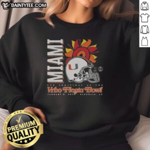 Original Miami 2026 Fiesta Bowl sweatshirt featuring vibrant colors and logo, perfect for game day attire.