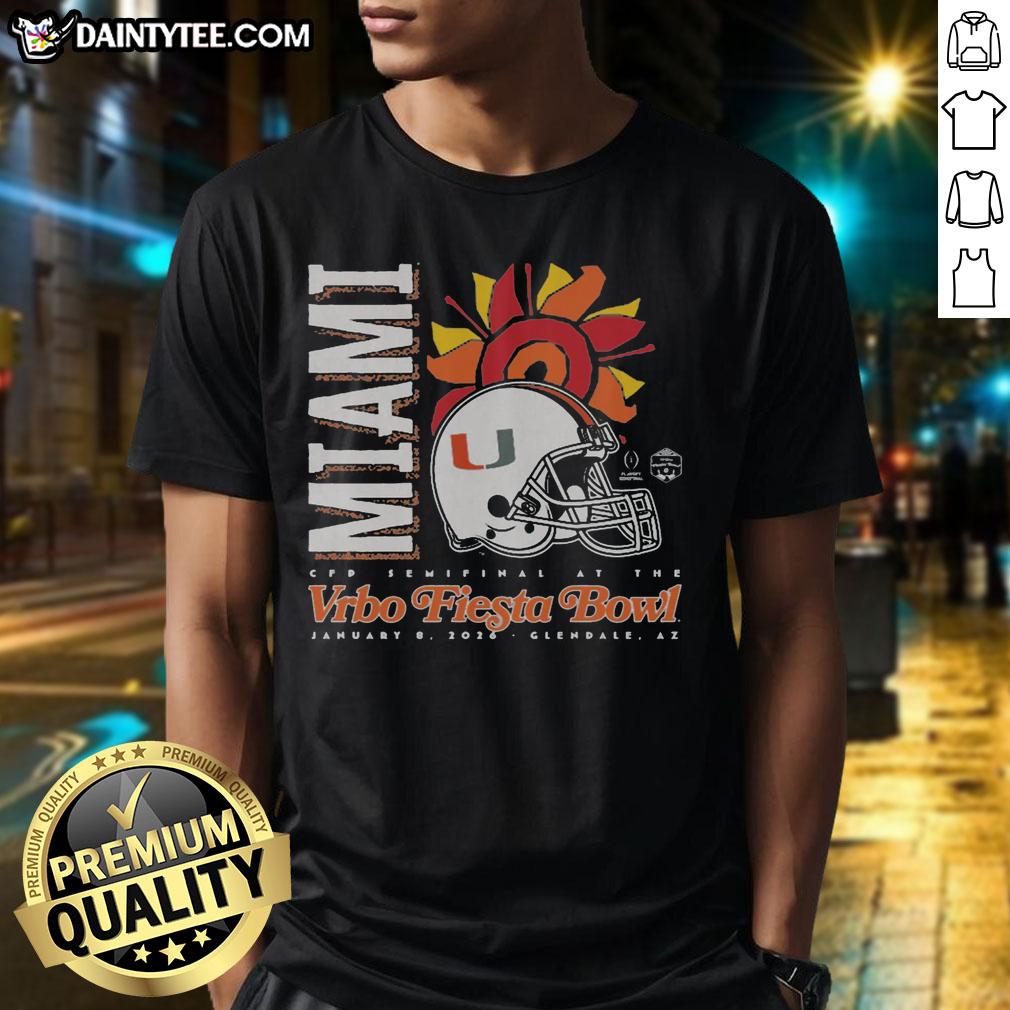 Alt Text: Original Miami 2026 Fiesta Bowl T-Shirt featuring vibrant graphics and team colors, perfect for fans and collectors.