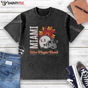 Alt Text: Original Miami 2026 Fiesta Bowl washed t-shirt featuring vibrant graphics and a relaxed fit for game day.