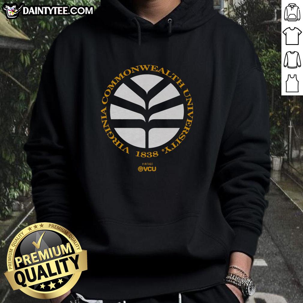 Original VCU Vintage Seal Hoodie in navy blue featuring a classic logo design, perfect for fans and vintage apparel lovers.