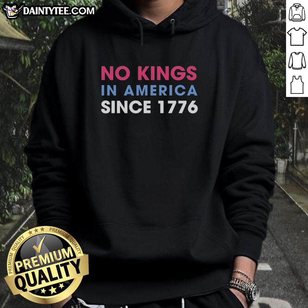 Jamie Lee Curtis wearing a 'No Kings in America Since 1776' hoodie, promoting freedom and independence.