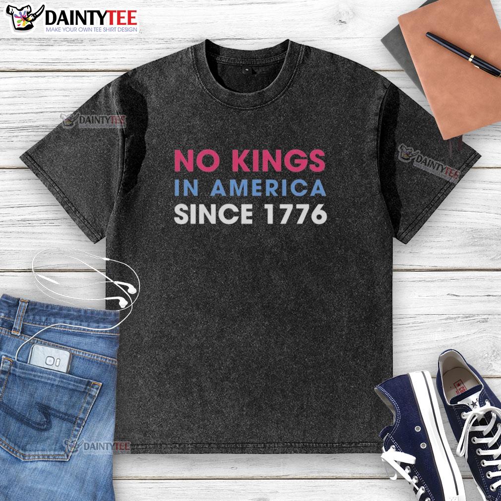 Jamie Lee Curtis wearing a 'No Kings in America Since 1776' washed t-shirt, promoting freedom and democracy.
