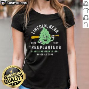 Vintage Lincoln Treeplanters Nebraska baseball team ladies tee, established 1907, showcasing classic sports apparel design.