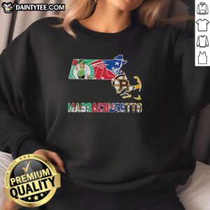 Alt Text: Nice Massachusetts sports teams graphic on a trendy sweatshirt, perfect for fans and casual wear.