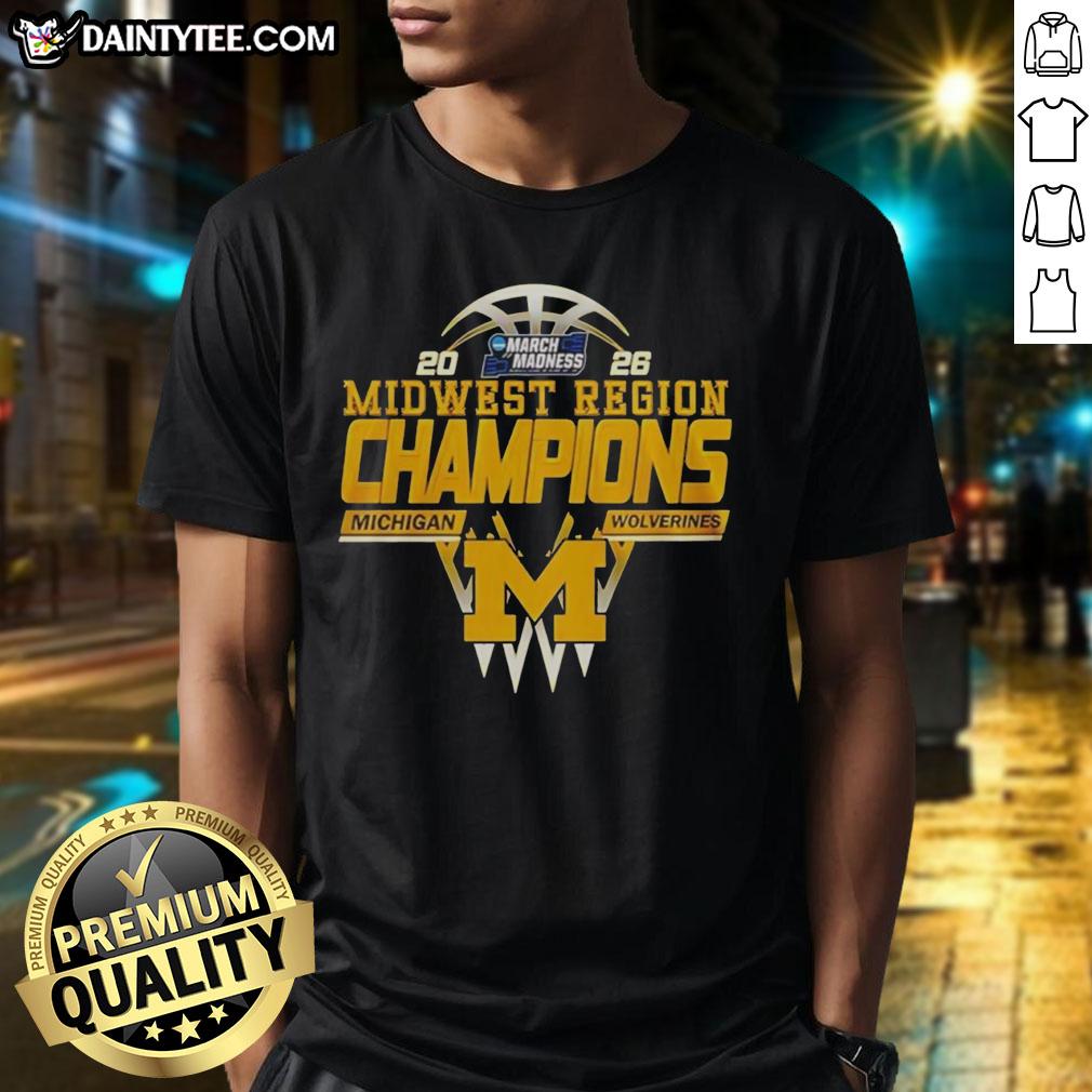 Nice Michigan Wolverines Midwest Region Champions 2026 T-shirt featuring bold team logo and vibrant colors.