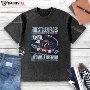 Premium Stolen Faces poster on a washed t-shirt, featuring the 4-4-2026 Birmingham AL event design.