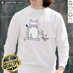 Pretty cat wearing a 'No Kings in America' political sweatshirt, perfect for cat lovers and activists alike.
