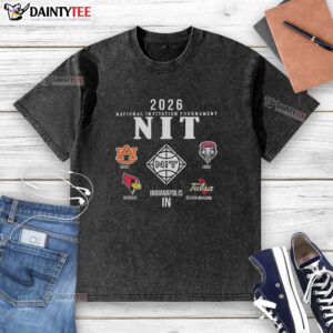 Alt Text: 2026 NCAA Division I Men's Basketball Postseason NIT Champion logo on a washed t-shirt design.