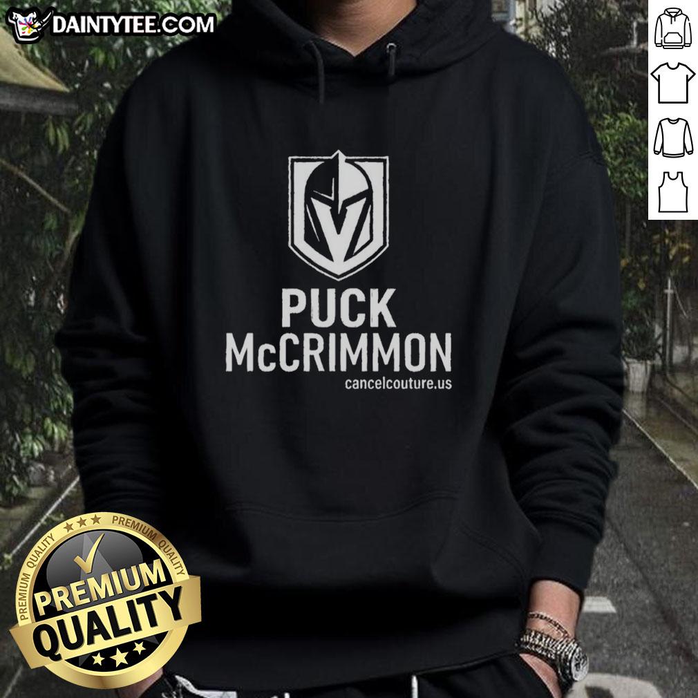 Men's Top Puck McCrimmon Vegas Golden Knights logo hoodie in black, perfect for fans and game day wear.