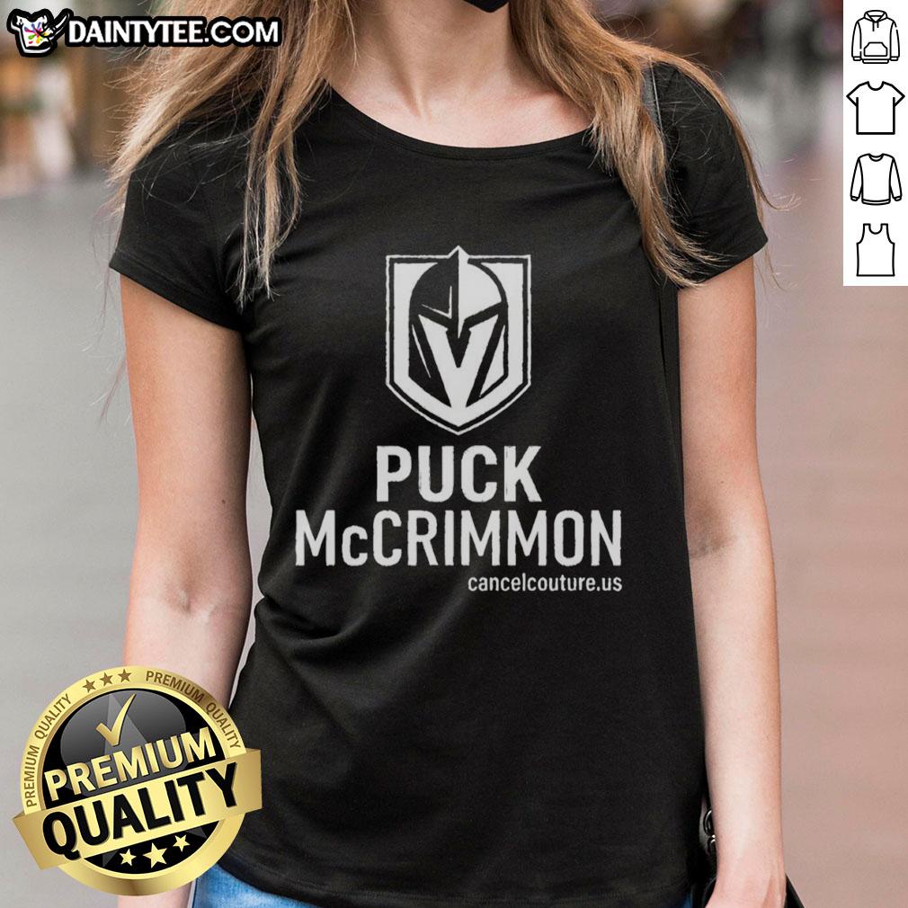 Top Puck McCrimmon Vegas Golden Knights logo on ladies tee, perfect for fans supporting the NHL team.