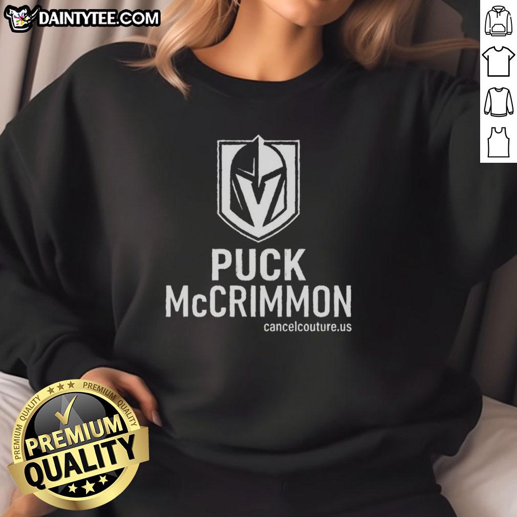 Top Puck McCrimmon Vegas Golden Knights logo sweatshirt featuring team colors and design, perfect for fans.