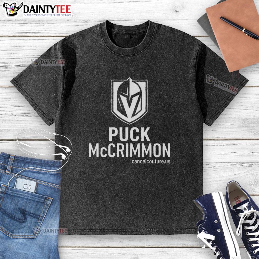 Alt Text: Top Puck McCrimmon Vegas Golden Knights logo washed t-shirt featuring a vintage design and soft fabric.