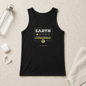 Awesome Earth No Signs Of Intelligent Life Definitely Would Not Invade Alien tank top in black, front view with bold white text design