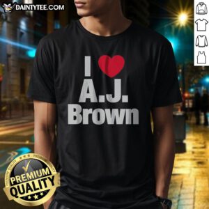 Awesome I Heart AJ Brown Philadelphia Eagles NFL Football Player Fan Sport Premium Shirt displayed in a vibrant setting.