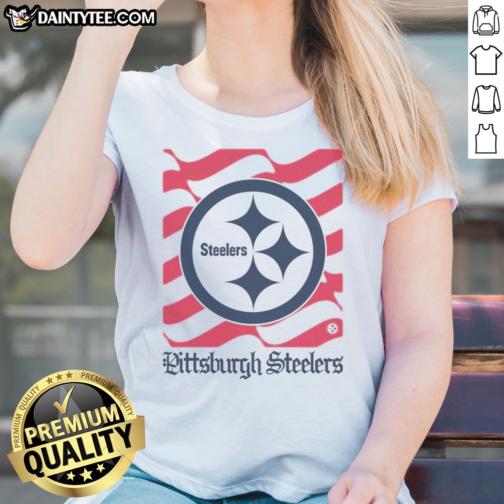 Awesome Pittsburgh Steelers American Heritage Wordmark Shirt on Ladies Shirt Awesome Pittsburgh Steelers American Heritage Wordmark Shirt shown as a ladies shirt preview