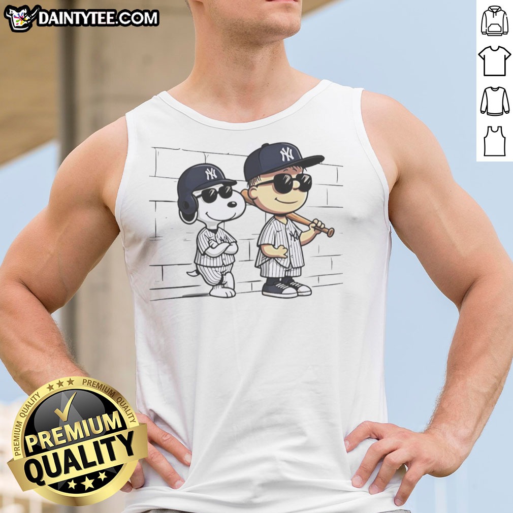Awesome Snoopy And Charlie Brown Baseball Wearing New York Yankees Jersey Shirt on Tank Top Awesome Snoopy And Charlie Brown Baseball Wearing New York Yankees Jersey Shirt shown as a tank top preview