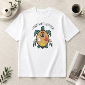 Funny Every Child Matters Turtle t shirt featuring a playful turtle graphic and message on a comfortable cotton tee