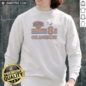 Funny Og Anunoby New York Knicks 8 Signature Logo Sweatshirt in classic crewneck style with vibrant team colors