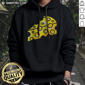 Funny Swiss Cheese Hole Yellow Food Slice Dairy Snack Symbol Pattern Culinary Art Hoodie displayed on a neutral background.