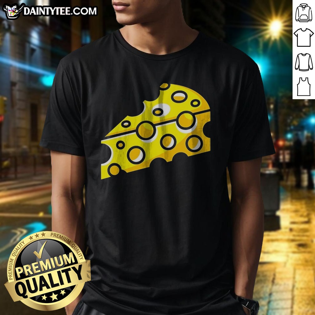 Funny Swiss Cheese Hole Yellow Food Slice Dairy Snack Symbol Pattern Culinary Art Shirt on Classic Shirt Funny Swiss Cheese Hole Yellow Food Slice Dairy Snack Symbol Pattern Culinary Art Shirt shown as a classic shirt preview
