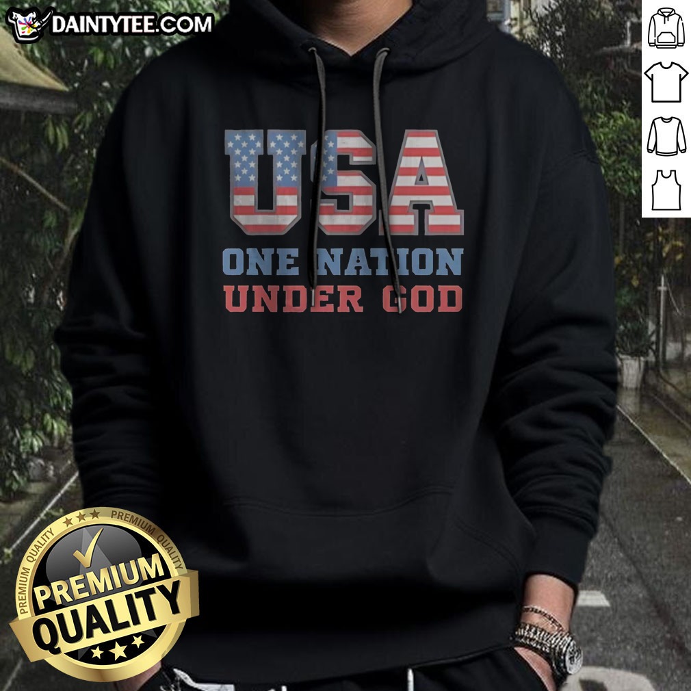 Funny USA One Nation Under God American Flag Patriotic Stars And Stripes Theme Shirt on Hoodie Funny USA One Nation Under God American Flag Patriotic Stars And Stripes Theme Shirt shown as a hoodie preview