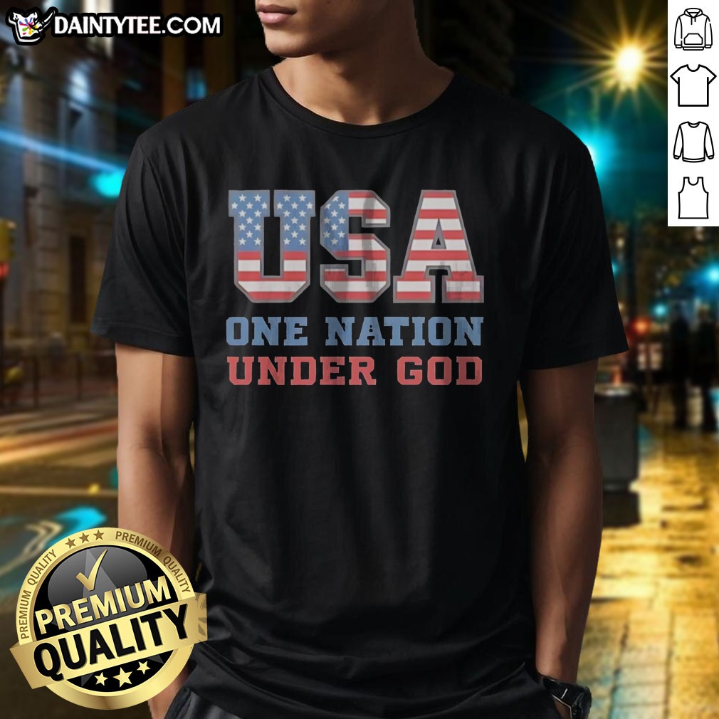 Funny USA One Nation Under God American Flag Patriotic Stars And Stripes Theme Shirt on Classic Shirt Funny USA One Nation Under God American Flag Patriotic Stars And Stripes Theme Shirt shown as a classic shirt preview