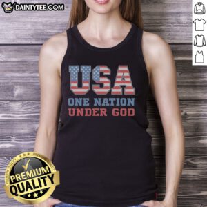 Funny USA One Nation Under God American Flag Patriotic Stars And Stripes Theme Tank Top displayed on a neutral background