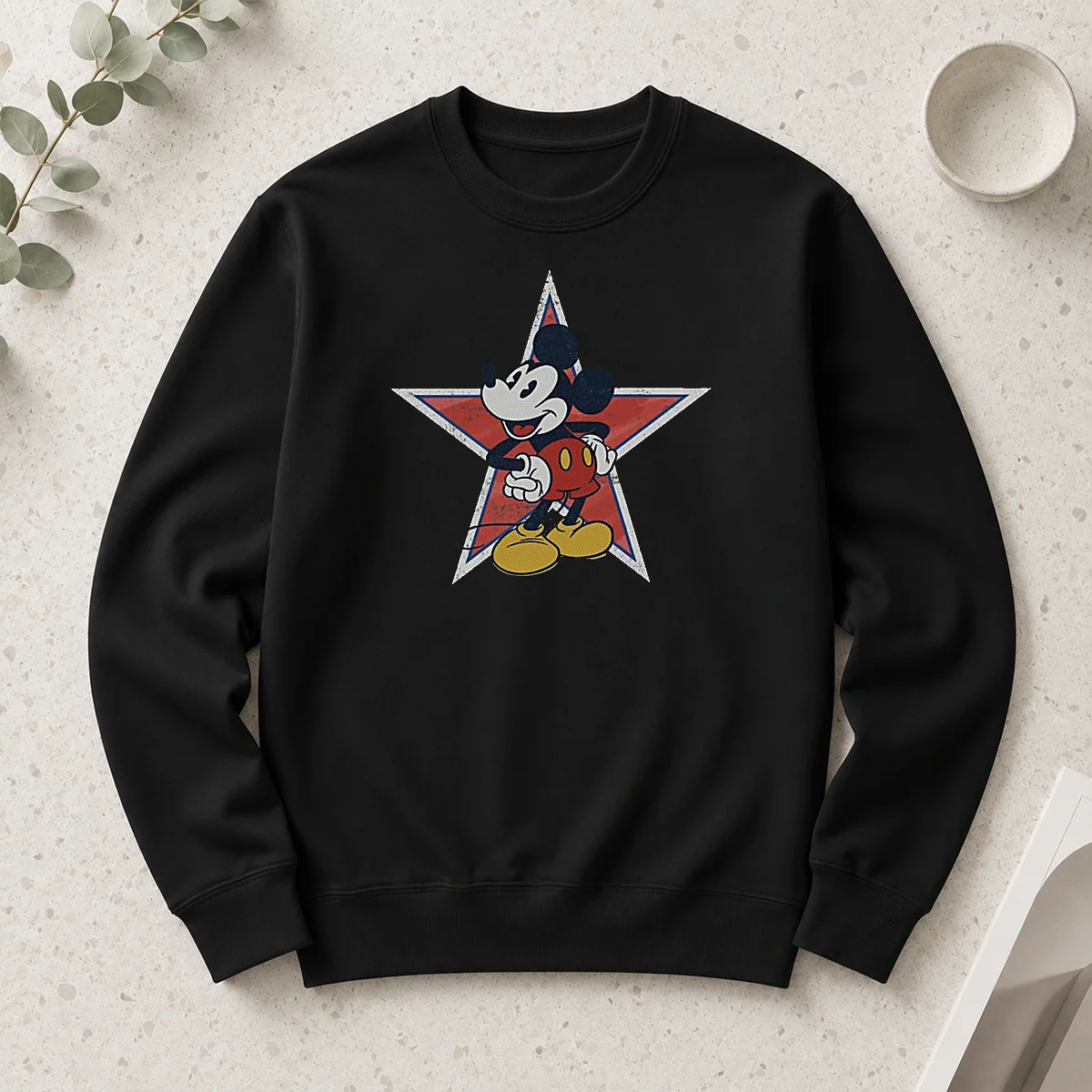 Good Disney Distressed Mickey Mouse Star Mens Long Sleeve Shirt