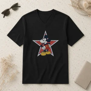 Good Disney Distressed Mickey Mouse Star Mens V Neck Shirt featuring a vintage Mickey Mouse graphic on a comfortable v neck tee